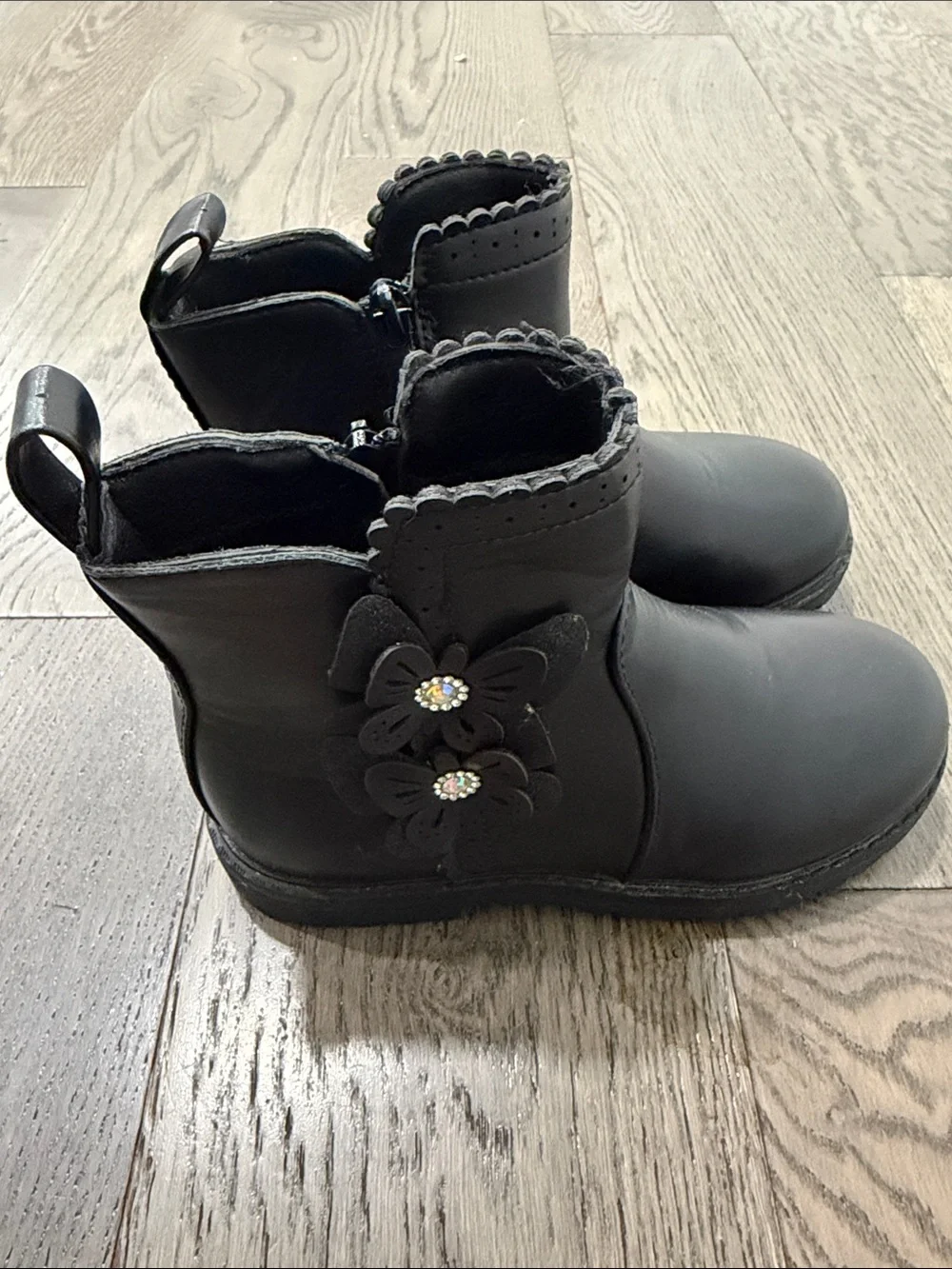 Kids Black Leather Ankle Boots - Classic Zip Closure